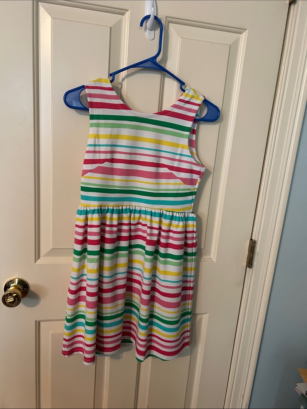 Fabkids Girls' Striped Sleeveless Summer Dress - Pink, Green & Yellow size 12